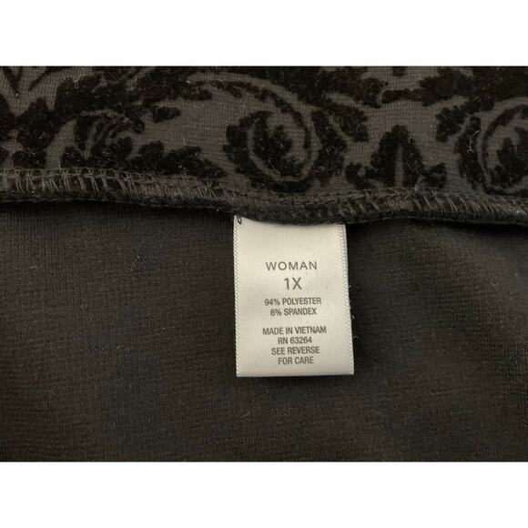 Roz &‎ Ali Women's Capri 1X Black Gray Velour Pants Floral Pattern - Picture 8 of 11